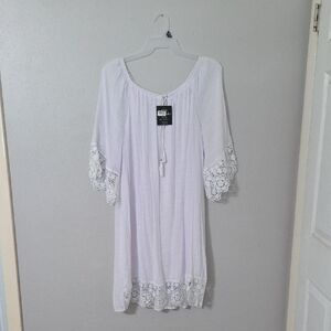 Mlle Gabrielle White Lace Trim Swim Coverup
